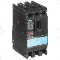 SIEMENS Molded Case Circuit Breaker: 50 A Amps, 18kA at 480V AC, Fixed, Load Side Lug, ABC, ED4 (MPN ED43B050). Key specifications — Phase Connection: ABC; Instantaneous Trip: Fixed; Terminal Connection: Load Side Lug; Series: ED4; Max. AIR Rating: 18kA at 480V AC.