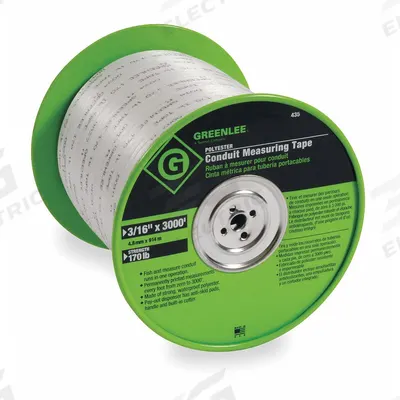 GREENLEE Conduit Measuring Tape: 3/16 in Rope Dia., 3,000 ft Rope Lg., 170 lb Max - Cable Pulling Rope
