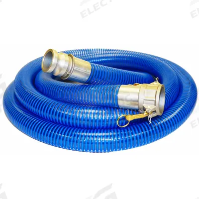 KURIYAMA Suction and Discharge Hose: 1 1/2 in Hose Inside Dia., 90 psi, Blue/Clear - PVC Water Suction & Discharge Hose Assemblies with PVC Helix Reinforcement
