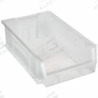 AKRO-MILS Super Size Bin: 20 in Overall Lg, 12 3/8 in x 6 in, Clear, Stacking Capable (MPN 30280SCLAR). Key specifications — Mobility: Stationary; Material: Plastic; Brand: AKRO-MILS; Stackable: Stacking Capable.
