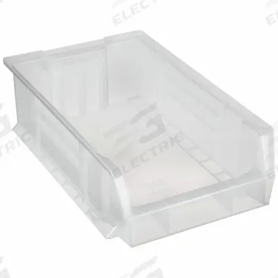 AKRO-MILS Super Size Bin: 20 in Overall Lg, 12 3/8 in x 6 in, Clear - Clearview Hopper Bins