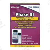 NU-CALGON Acid Test Kit: Onsite, Acid Level, 3 min to 2 min, 1 Tests, Color Change (MPN 4320-W8). Key specifications — Includes: Bottle of Solvent Solution; For Lubricant Type: Alkylbenzene; Brand: NU-CALGON; Indication Method: Color Change; Test Type: Acid Level; Flammability: Flammable; Product Type: Acid Test Kit.