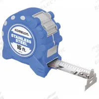 KOMELON Tape Measure: Nonmagnetic Double Hook Tip, 16 ft, Plastic with Rubberized Grip, Blue (MPN SS116). Key specifications — attr935324: KOMELON; attr942259: Blue; attr935326: Double-Sided; attr935328: 1/16 in; attr935329: Inches; attr935337: SAE; attr936607: Manual Lock; attr972446: Inch.
