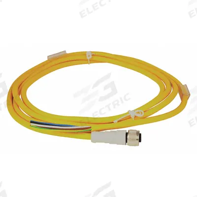 EATON Cordset: M12 Female Straight X Bare Wire, 4 Pins, Yellow, PVC, 5 m Cable Lg - Single-Ended Cordsets with PVC Jacket for Flexing Applications
