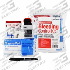 FIRST AID ONLY Bleeding Control Kit: Plastic Bag, 1 People Served, 8 Components, 0 Pockets (MPN 91134). Key specifications — Brand: FIRST AID ONLY; Wound Dressings Included: Truama Dressing; Housing Material: Plastic.