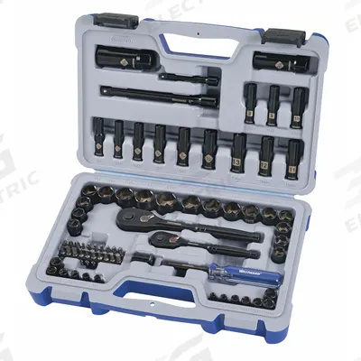 WESTWARD Socket Wrench Set: 1/4 in, 3/8 in Drive, 70 Piece, 6-Point - SAE & Metric Socket Sets with Drive Tools