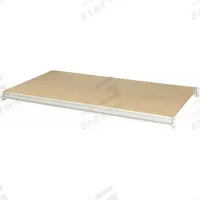 HALLOWELL Bulk Rack Shelf: 48 in x 24 in x 3 1/8 in, 14 ga Beams, Particleboard (MPN HBRL4824P-PL). Key specifications — Decking Material: Particleboard; Frame Finish: Powder Coated; Frame Material: Steel; Color: Light Gray; Includes: Cross Bars; Brand: HALLOWELL.