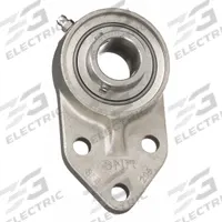 NTN 3 Bolt Flange Bearing: Radial Ball, 1 1/4 in Bore, SS, Set Screws, 3 17/32 in Lg, 1 3/4 in Wd (MPN SUCFB207-20CCFG1). Key specifications — Bore Type: Cylindrical; Brand: NTN; Lubricant Material: FDA/USDA-H1 Solid Grease; Mounting Bolt Size: M12; System of Measurement: Inch; Included Bearing Cap: Closed Cap.