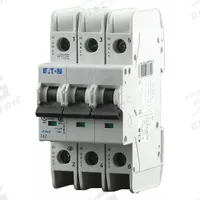 EATON IEC Miniature Circuit Breaker: 40 A Amps, 48/96V DC, 10kA at 277/480V AC, Screw Clamp, D (MPN FAZ-D40/3-NA). Key specifications — DC Voltage Rating: 48/96V DC; Max. AIR Rating: 10kA at 277/480V AC; Terminal Connection: Screw Clamp; Brand: EATON.