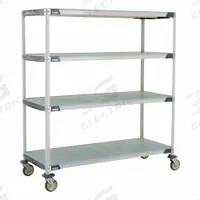 METRO Utility Cart: 62 in x 26 in, 67 in Overall Ht, 4 Shelves, Antimicrobial/Corrosion-Resistant (MPN X566EFX3). Key specifications — Resistance Properties: Antimicrobial; Corrosion-Resistant; Shelf Configuration: Standalone; Brand: METRO; NSF Approved: Yes; Number of Shelves: 4; Caster Wheel/Configuration: (2) Swivel Casters; Material: Polymer.