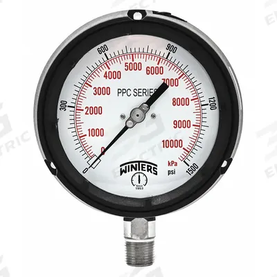 WINTERS Process Pressure Gauge: 0 psi to 1,500 psi, White, 4 1/2 in Dial, 1/2 in NPT Male - Vibration-Resistant All-Stainless Steel Wetted Parts & Casing