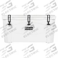 GRIZZLY COOLERS Marine Chest Cooler: White, 84 Cans, 75 qt Cooler Capacity, 6 day Ice Retention (MPN 4400024). Key specifications — Brand: GRIZZLY COOLERS; Drain Plug: Not Included; Wheels Included (FILTER): No.