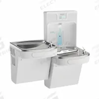 ELKAY Bi-Level Drinking Fountain with Bottle Filler: On-Wall, 8 gph @ 50°F, Stainless Steel, White (MPN LZSTL8WSAP-PF). Key specifications — Brand: ELKAY; Housing Material: Stainless Steel; Filter Access: Bottom Panel Access; Housing Finish: Arctic White; Chilling Capacity: 8 gph @ 50°F; Housing Color: White.