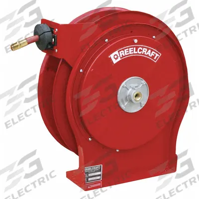 REELCRAFT Spring Return Hose Reel: 50 ft (3/8 in ID), 1/4 in MNPT inlet x 1/4 in MNPT outlet - Compact Air or Water Spring-Return Hose Reels
