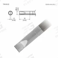 HAKKO Soldering Tip: T39 Series, Chisel, 5.2 mm W, 16 mm Lg (MPN T39-DL52). Key specifications — Brand: HAKKO; Compatible Handpiece Manufacturer Model Number: FX-9701; Manufacturer Part Number: T39-DL52.