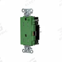 HUBBELL Receptacle: Hospital Grade, Decorator Duplex, 5-15R, Green, 125V AC, 15 A, 2 Pole / 3 Wire (MPN HBL2172STGNTR)