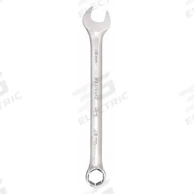 WESTWARD Combination Wrench: Alloy Steel, Chrome, 18 mm Head Size, 9 1/4 in Overall Lg - Metric 6-Point Combination Wrenches