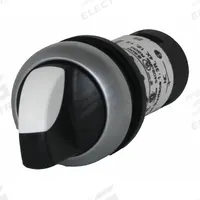 EATON Selector Switch: 22 mm Panel Mounting Size, 3 Positions, Short Lever, 2NO, Metallic (MPN C22-WRK3-K20). Key specifications — AC Contact Rating: 1.5 A @ 230 V; Action: Maintained/Maintained/Maintained; Cam: No Cam Required; DC Contact Rating: 3 A @ 24 V; Hazardous Location Specification: Not Rated; Operator Head Material: Polycarbonate; Operator Head Type: Short-Handled Knob; Operator Illumination: Non-Illuminated.
