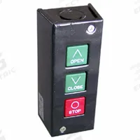 AMERICAN GARAGE DOOR SUPPLY Control Station: Open-Close-Stop, Momentary Contacts, Indoor (MPN PBS3). Key specifications — attr1070078: Painted Metallic Box; attr92627: PBS3; attr93592: AMERICAN GARAGE DOOR SUPPLY; attr1070071: Gate Operators; attr1070072: Momentary Contacts; attr1070073: Open-Close-Stop; attr1070075: Indoor; attr1070080: Surface Mount.