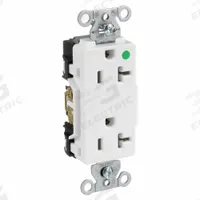 HUBBELL Receptacle: Hospital Grade Fed. Spec., Decorator Duplex, 5-20R, White, 125V AC, 20 A (MPN 2182W)