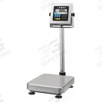 A&D WEIGHING Food Scale: 16 3/4 in Weighing Surface Dp, 13 in Weighing Surface Wd, 13 in Overall Wd (MPN HW-60KCWP). Key specifications — Connection Ports: RS-232; Readability: 0.005 kg/0.01 lb/0.2 oz; Brand: A&D WEIGHING; IP Rating: IP65.