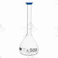 QORPAK Volumetric Flasks: 500 mL, Gray, Round, A, Includes Closure, 4 in Overall Ht (MPN 278388). Key specifications — Shape: Round; Body Color: Gray; Brand: QORPAK; USP Specification: Type I.