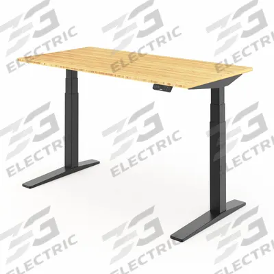 FLEXISPOT Standing Desk: Tan, Bamboo, 55 in Overall Wd, 30 in Overall Dp - Electric Adjustable-Height Desks