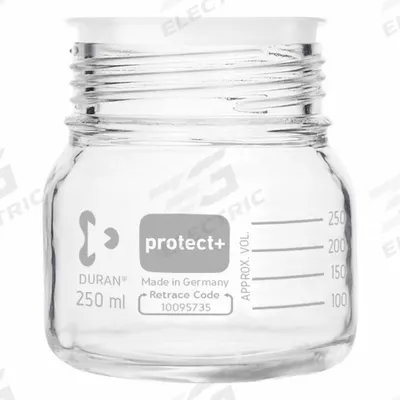 DURAN Narrow Mouth Round Glass Bottles - Safety Coated: 250 mL, 80 mm, Colorless - Safety Coated Wide Mouth Round Glass Lab Bottles