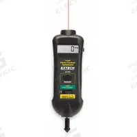 EXTECH Laser Tachometer: +/-0.05% RPM Accuracy, 0.1 RPM, 19,999 RPM Max Contact RPM, LCD (MPN 461995). Key specifications — Includes: Wheels for Linear Surface Speed or RPM Measurements; Brand: EXTECH; Digital Display Screen Type: LCD; RPM Accuracy: +/-0.05%; RPM Resolution: 0.1 RPM; Calibration Certificate: Not Included.