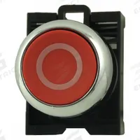 EATON Flush Push Button: Red, 22 mm Mounting Size, Metallic, Momentary (MPN M22M-D-R-X0). Key specifications — Brand: EATON; Action: Momentary; Series: M22; Push Button Material Type: Metallic.