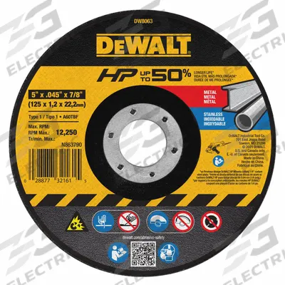 DEWALT Abrasive Cut-Off Wheel: Type 1, 5" x 0.045" x 7/8", Aluminum Oxide, 60 Grit - General Purpose Cut-Off Wheels for Carbon & Stainless Steel