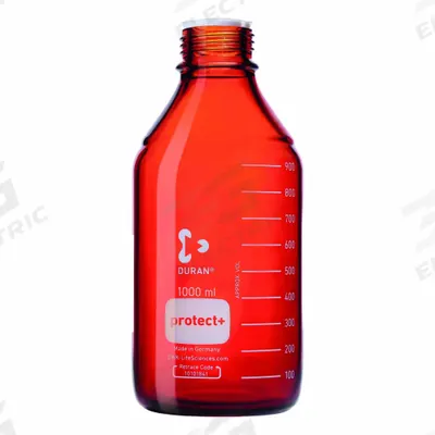 DURAN Narrow Mouth Round Glass Bottles - Safety Coated: 1 L, 45 mm, Amber - Safety Coated Wide Mouth Round Glass Lab Bottles