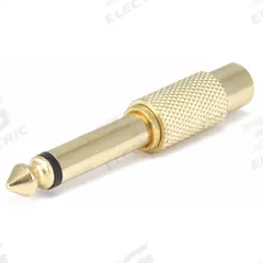 MONOPRICE Audio Adapter: (1) 1/4 in Mono Male x (1) RCA Female Adapter, Gold (MPN 7176). Key specifications — Product Type: Audio Adapter; Manufacturer Part Number: 7176; Color: Gold; Brand: MONOPRICE; End 1 Connection Type: 1/4 in Mono Male; End 2 Connection Type: RCA Female.