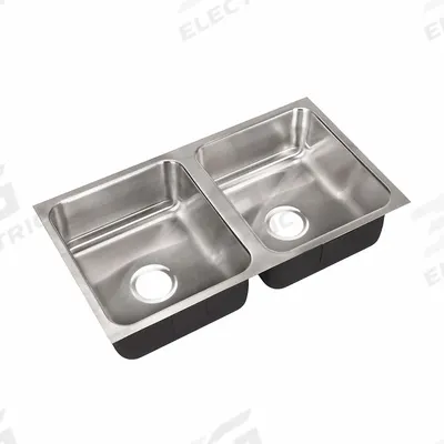 JUST MANUFACTURING Kitchen Sink: 32 in Overall Lg, 18 in Overall Wd, 7 1/2 in Bowl Dp - Two-Bowl Counter-Mounted Kitchen & Bar Sinks without Faucets