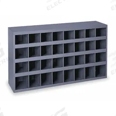 DURHAM MFG Pigeonhole Bin Unit: 34 in x 8 1/2 in x 18 in, 32 Compartments, Gray, Steel (MPN 344-95). Key specifications — attr7229: Steel; attr38869: DURHAM MFG; attr38873: Gray.