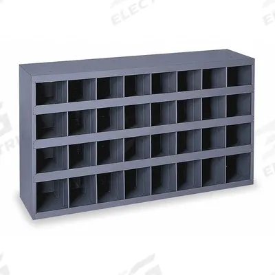DURHAM MFG Pigeonhole Bin Unit: 34 in x 8 1/2 in x 18 in, 32 Compartments, Gray - Lipped Fixed-Size Compartmented Shelving