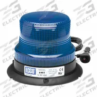 ECCO Beacon Light: Flashing Beacon, Blue, 3 7/8 in Overall Ht, LED, 12-80V DC (MPN 6465B-MG). Key specifications — Operating Voltage: 12-80V DC; Number of Flash Patterns: 80 FPMx8; Includes: 15 ft Cord with On/Off Switch; Electrical Connection: Plug; Mount Type: Magnetic; Brand: ECCO; Shape: Round; Lighting SAE Class Rating: SAE Class 3.