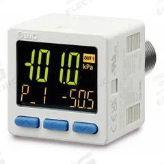 SMC Digital Pressure Sensor: ZSE Series, 0 kPa to 101 kPa, 5 mm Metric Port, 2 m Leads, 12 to 24V DC (MPN ZSE20B-T-N01-WA1). Key specifications — attr124221: ZSE20B-T-N01-WA1; attr124227: ZSE; attr124234: 2 NPN Outputs/2 PNP Outputs; attr124235: 12 to 24V DC.