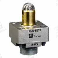 TELEMECANIQUE SENSORS Limit Switch Head: Roller Plunger, Side (MPN ZCKE67). Key specifications — Compatible with Series: XCKJ; Actuator Location: Side; Brand: TELEMECANIQUE SENSORS; Action: Momentary.