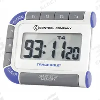 TRACEABLE Digital Timer: (4) Separate Timing Channels/Memory Recall, 1/2 in x 2 1/4 in x 2 3/4 in (MPN 5012). Key specifications — Clock Function Included: Yes; Count Direction: Count Up; Features: Memory Recall; Digital Display Screen Type: LCD; Alarm Type: Audible; Brand: TRACEABLE; Maximum Time Setting: 99 hrs, 59 minutes, 59 seconds.