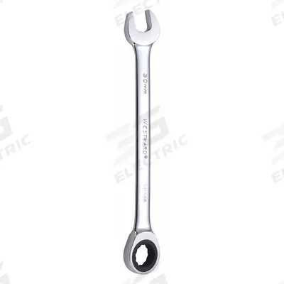 WESTWARD Combination Wrench: Alloy Steel, Chrome, 30 mm Head Size, 15 3/4 in Overall Lg - Metric 12-Point Ratcheting Combination Wrenches