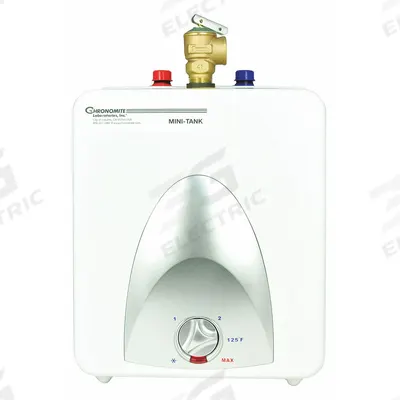 CHRONOMITE LABS Electric Mini Tank Water Heater: 110/120V AC, 1.3 gal, 1,440 W - Light-Duty Residential Electric Water Heaters