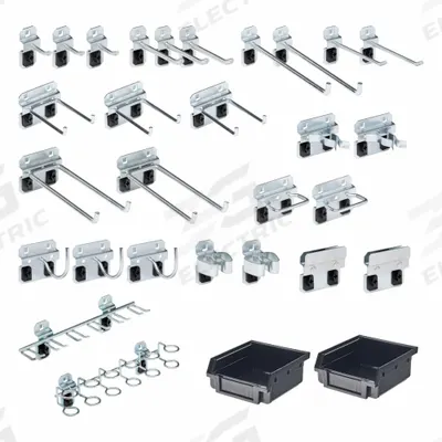 TRITON PRODUCTS Pegboard Hook Assortment Kit: 15 1/4 in x 10 1/2 in x 2 1/2 in, 28 Hooks - Hook & Toolholder Assortments for Square-Hole Pegboard