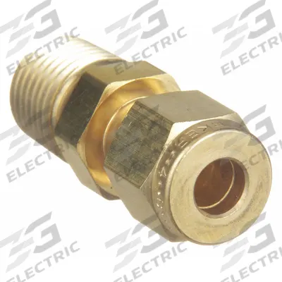 PARKER Compression Fitting Adapter: 1/4 in OD x 1/4 in Pipe Size, Compression x MNPT - Single-Ferrule Brass Compression Fittings