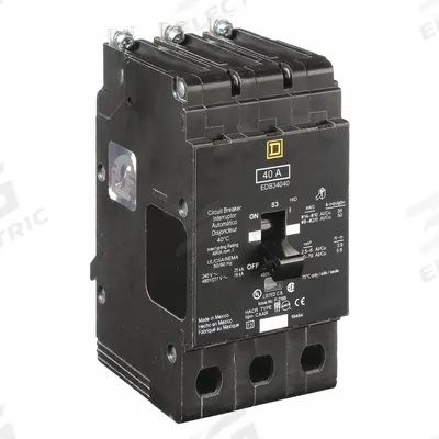 SQUARE D Miniature Circuit Breaker: 40 A, 277/480V AC, Three Phase, 18kA at 277/480V AC - EDB & EGB Series, Bolt-On Square D Miniature Circuit Breakers