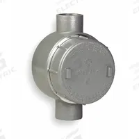 Conduit Outlet Body: Aluminum, GE, 1 in Trade Size, C Body, 42 cu in Body Capacity (MPN GESCT-3). Key specifications — Series: For Standard Body; Compatible Conduit Trade Size: 1 in; Thread Gender: Female; Hub Style: Threaded; Cover Included: Yes; Body Style: C; Connection Type: Threaded; Back Type: Flat.