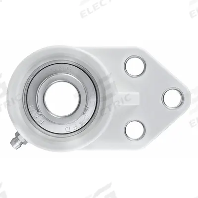 NTN 3 Bolt Flange Bearing: Radial Ball, 20 mm Bore, SS, Set Screws, 63.5 mm Lg - Food-Grade Flange-Mount Ball Bearings