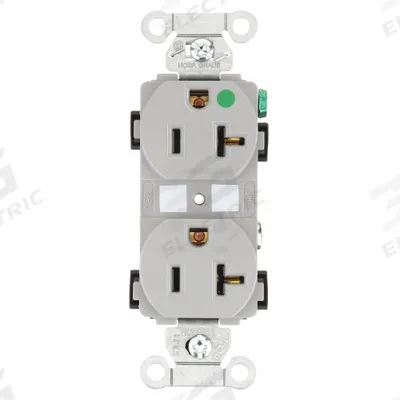 BRYANT Receptacle: Hospital Grade Fed. Spec., Duplex, 5-20R, Gray, 125V AC, 20 A - General Purpose Receptacles