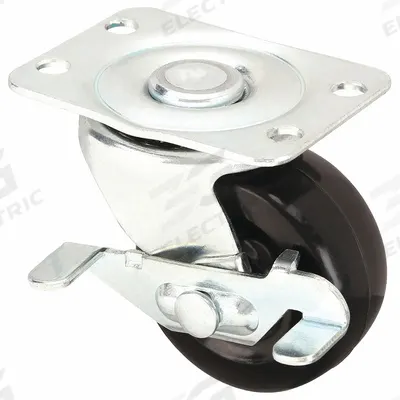 APPROVED VENDOR Plate Caster: Swivel, Side Brake, Rubber, 2 in Wheel Dia, 7/8 in Wheel Wd - Light-Duty Plate Casters