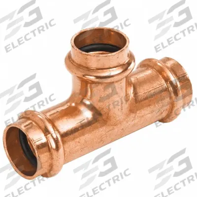 NIBCO Press Tee Fitting: Tee, 2 1/2 in CTS x 2 in CTS x 2 1/2 in CTS size, Copper - Plumbing Copper & Bronze Press Tube Fittings